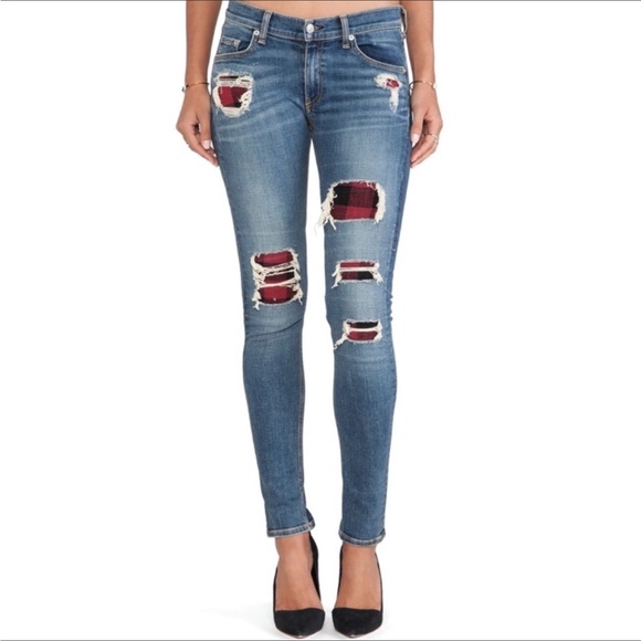 Rag & Bone Skinny Jeans Sloan Plaid Repair - Picture 11 of 13